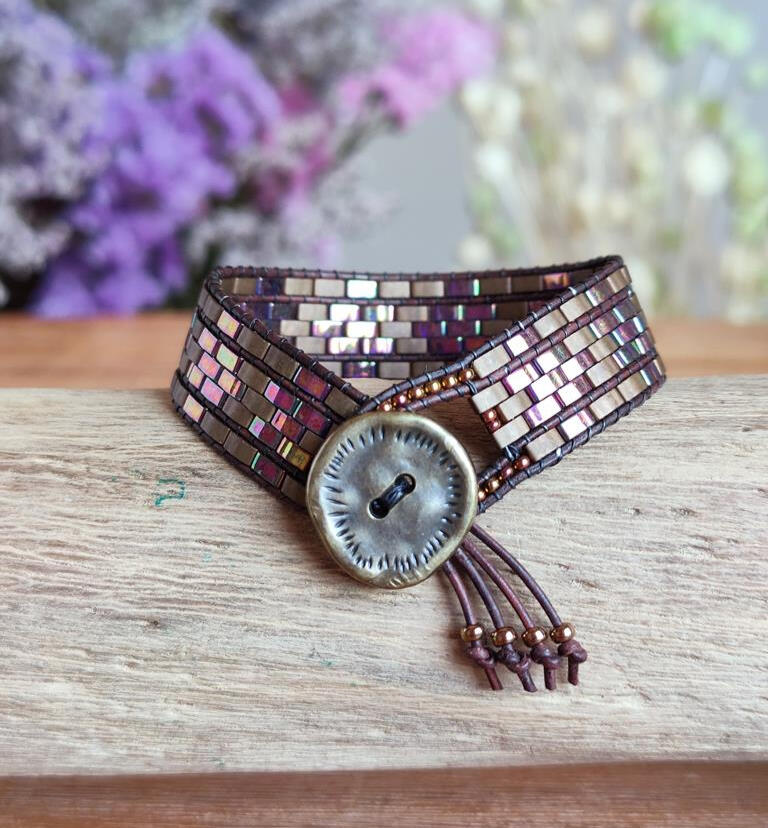 1mm leather and Miyuki glass beads